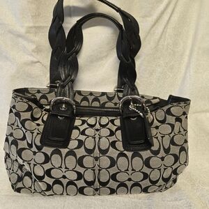 Coach Black and Tan Signature Shoulder Bag